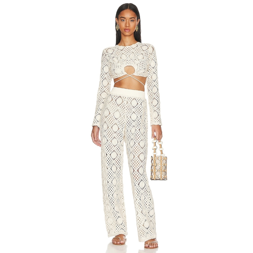 Andrea Iyamah x Revolve Hira Crochet Vacation Bow Tie Up Crop Top Pants …